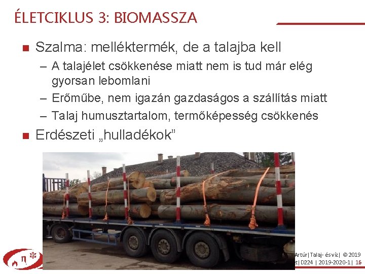 ÉLETCIKLUS 3: BIOMASSZA Szalma: melléktermék, de a talajba kell – A talajélet csökkenése miatt