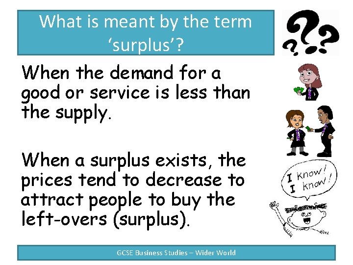 What is meant by the term ‘surplus’? When the demand for a good or