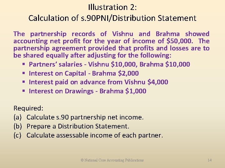 Illustration 2: Calculation of s. 90 PNI/Distribution Statement The partnership records of Vishnu and