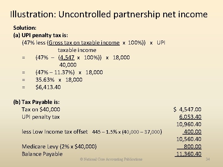 Illustration: Uncontrolled partnership net income Solution: (a) UPI penalty tax is: (47% less (Gross