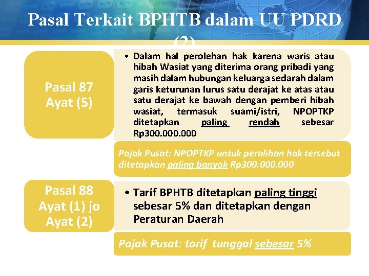 Pasal Terkait BPHTB dalam UU PDRD (2) Pasal 87 Ayat (5) • Dalam hal