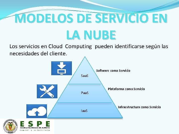 MODELOS DE SERVICIO EN LA NUBE Los servicios en Cloud Computing pueden identificarse según