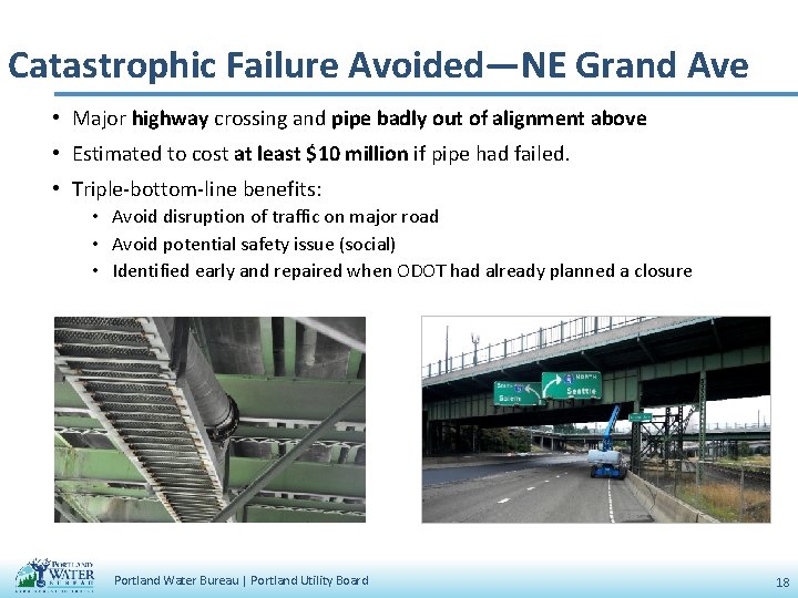 Catastrophic Failure Avoided—NE Grand Ave • Major highway crossing and pipe badly out of