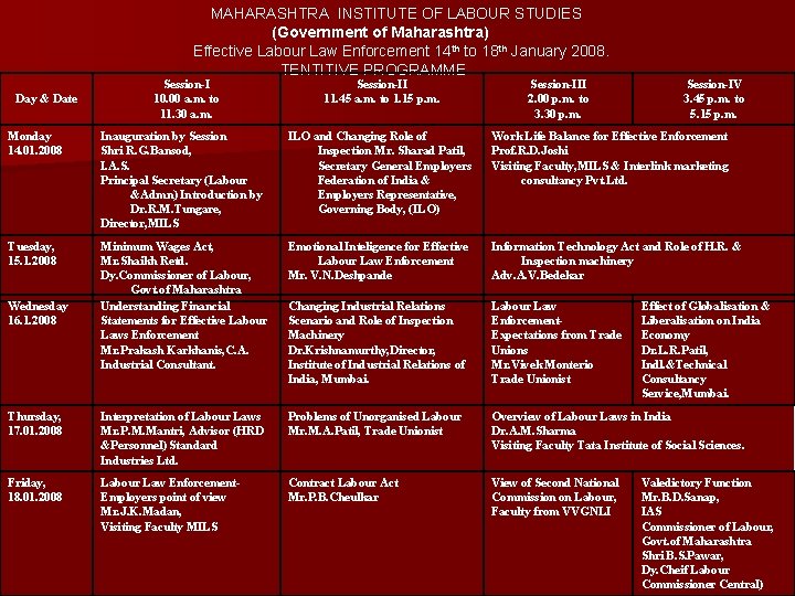 MAHARASHTRA INSTITUTE OF LABOUR STUDIES (Government of Maharashtra) Effective Labour Law Enforcement 14 th