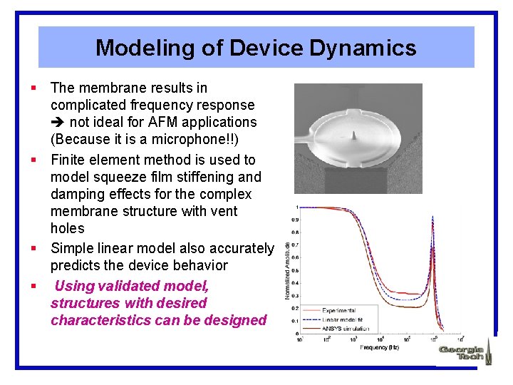 Modeling of Device Dynamics § The membrane results in complicated frequency response not ideal