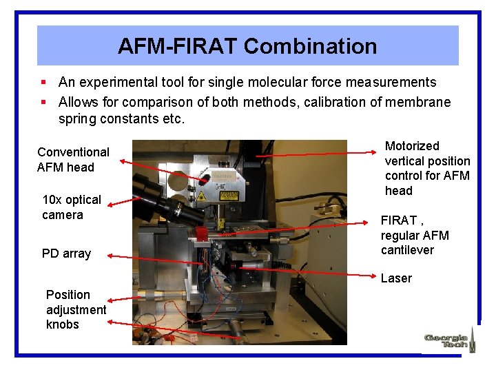 AFM-FIRAT Combination § An experimental tool for single molecular force measurements § Allows for