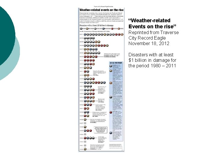 “Weather-related Events on the rise” Reprinted from Traverse City Record Eagle November 18, 2012