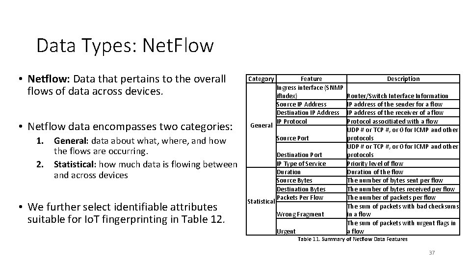 Data Types: Net. Flow • Netflow: Data that pertains to the overall flows of