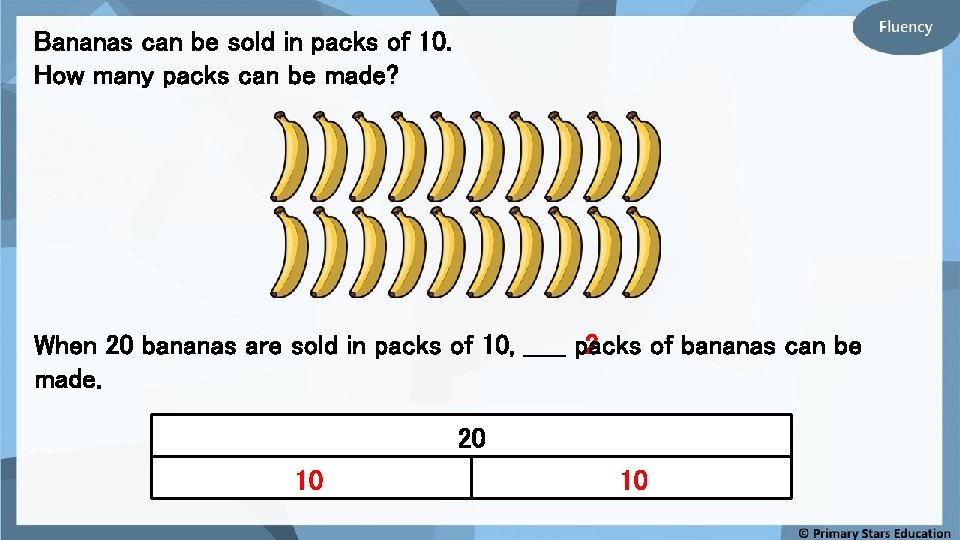 Bananas can be sold in packs of 10. How many packs can be made?