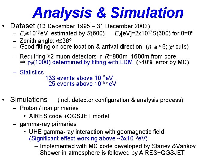 Analysis & Simulation • Dataset (13 December 1995 – 31 December 2002) – E