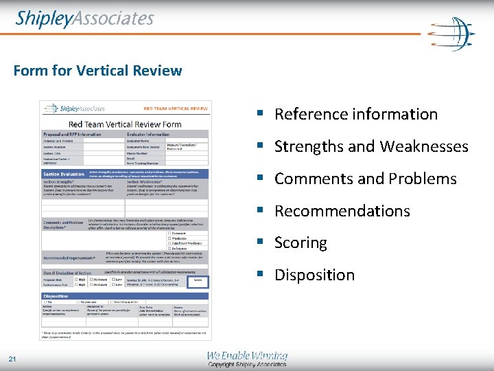 Form for Vertical Review § Reference information § Strengths and Weaknesses § Comments and