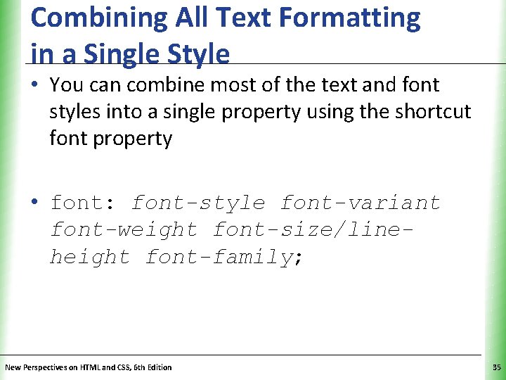 Combining All Text Formatting in a Single Style XP • You can combine most