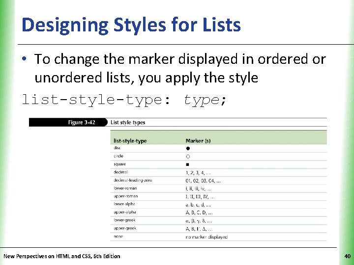 Designing Styles for Lists XP • To change the marker displayed in ordered or