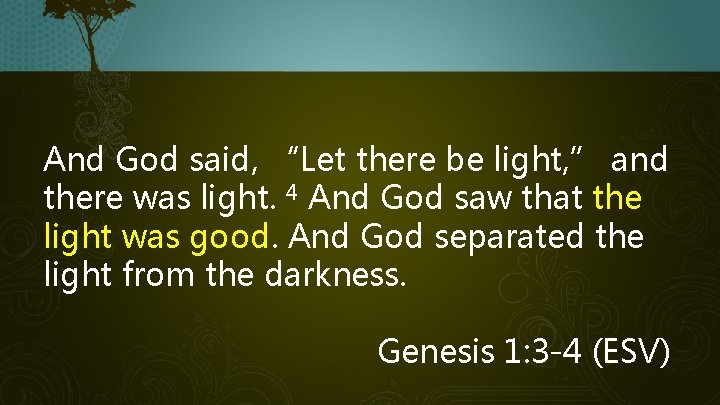 And God said, “Let there be light, ” and there was light. 4 And