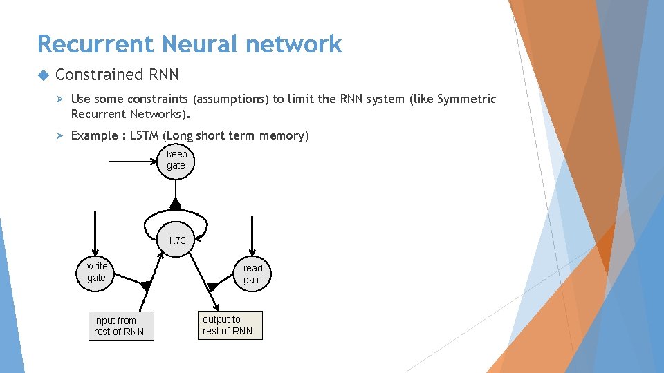 Recurrent Neural network Constrained RNN Ø Use some constraints (assumptions) to limit the RNN