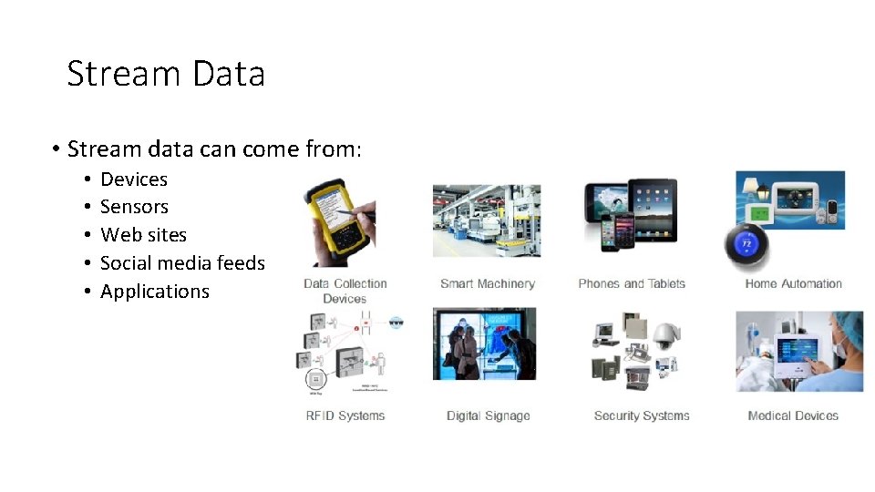 Stream Data • Stream data can come from: • • • Devices Sensors Web Stream Data • Stream data can come from: • • • Devices Sensors Web