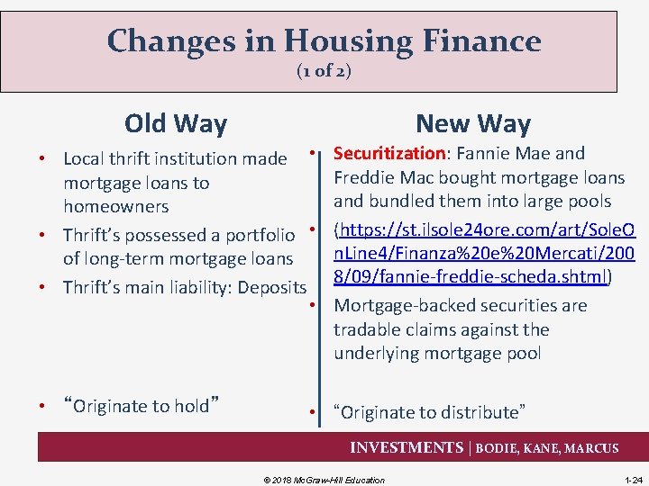 Changes in Housing Finance (1 of 2) Old Way New Way • Local thrift