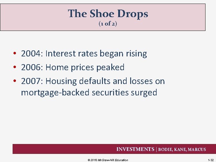 The Shoe Drops (1 of 2) • 2004: Interest rates began rising • 2006: