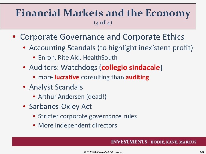 Financial Markets and the Economy (4 of 4) • Corporate Governance and Corporate Ethics