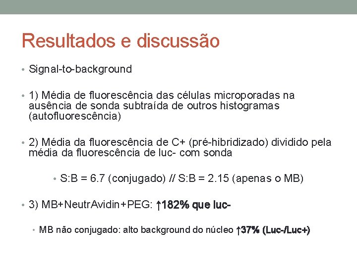 Resultados e discussão • Signal-to-background • 1) Média de fluorescência das células microporadas na