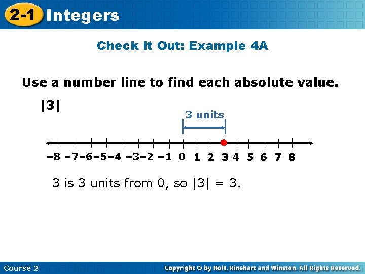 2 -1 Integers Check It Out: Example 4 A Use a number line to