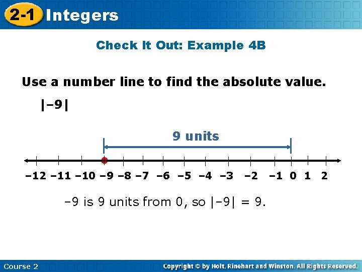 2 -1 Integers Check It Out: Example 4 B Use a number line to