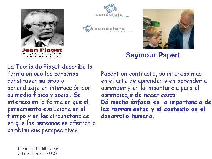 Seymour Papert La Teoría de Piaget describe la forma en que las personas construyen