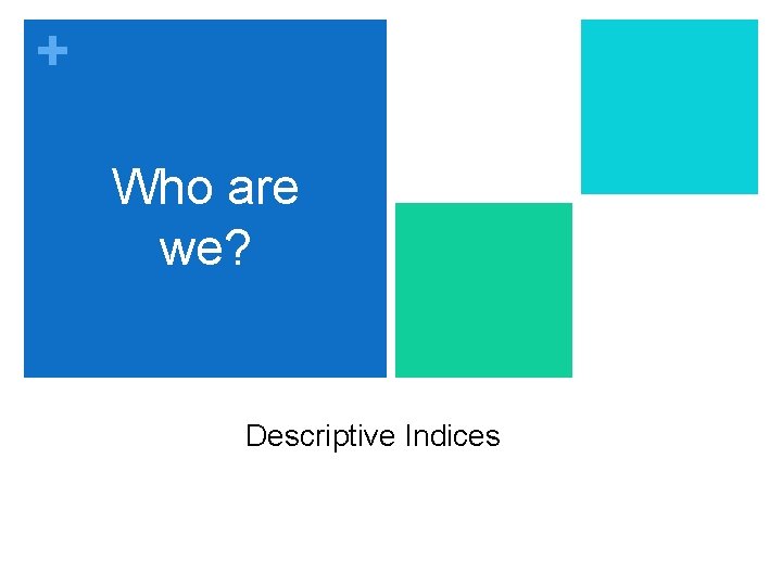 + Who are we? Descriptive Indices 