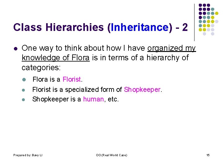 Class Hierarchies (Inheritance) - 2 l One way to think about how I have