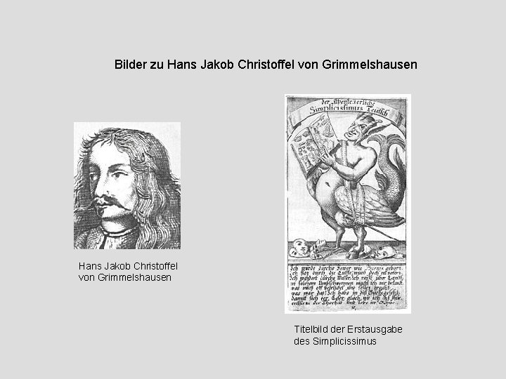 Bilder zu Hans Jakob Christoffel von Grimmelshausen Titelbild der Erstausgabe des Simplicissimus 