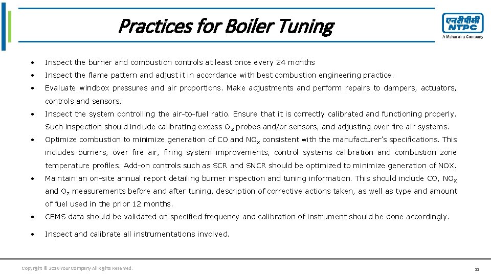 Click to edit Master. Tuning title style Practices for Boiler Inspect the burner and