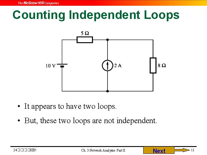 Counting Independent Loops • It appears to have two loops. • But, these two