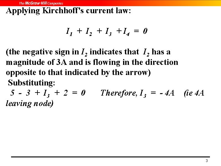 Applying Kirchhoff's current law: I 1 + I 2 + I 3 + I