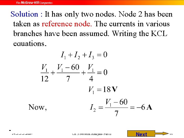 Solution : It has only two nodes. Node 2 has been taken as reference