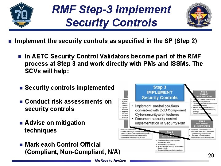 RMF Step-3 Implement Security Controls n Implement the security controls as specified in the