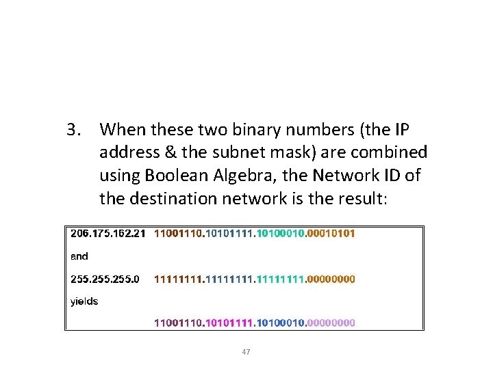 3. When these two binary numbers (the IP address & the subnet mask) are