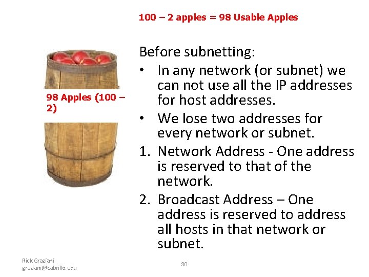 100 – 2 apples = 98 Usable Apples 98 Apples (100 – 2) Rick 100 – 2 apples = 98 Usable Apples 98 Apples (100 – 2) Rick