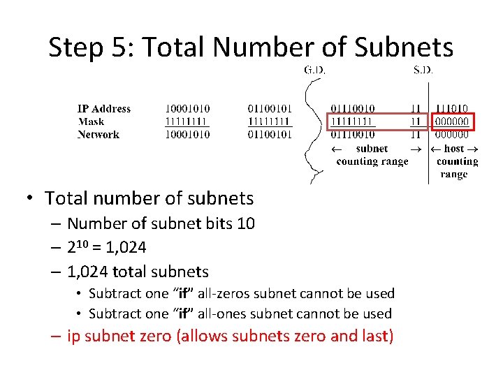 Step 5: Total Number of Subnets • Total number of subnets – Number of