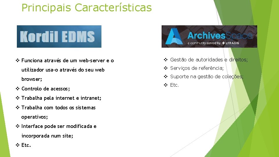 Principais Características v Funciona através de um web-server e o utilizador usa-o através do