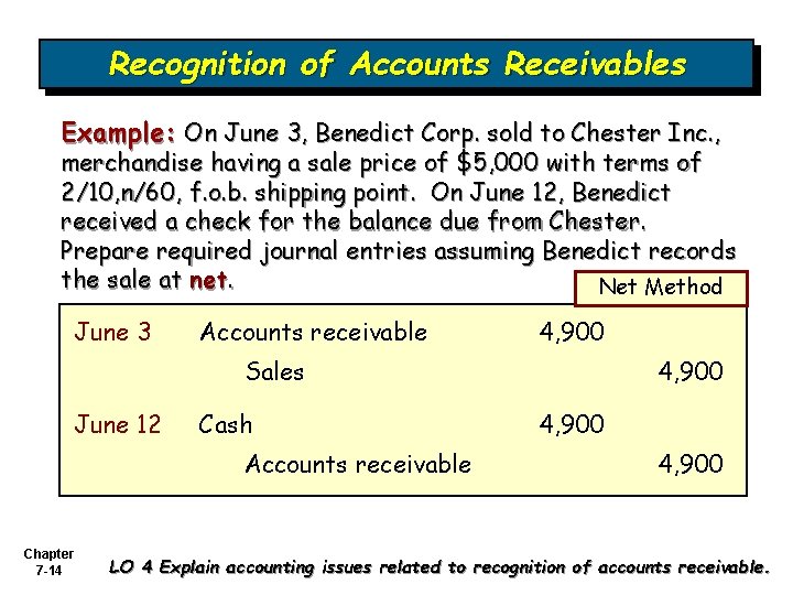 Recognition of Accounts Receivables Example: On June 3, Benedict Corp. sold to Chester Inc. Recognition of Accounts Receivables Example: On June 3, Benedict Corp. sold to Chester Inc.