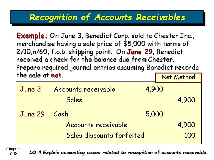 Recognition of Accounts Receivables Example: On June 3, Benedict Corp. sold to Chester Inc. Recognition of Accounts Receivables Example: On June 3, Benedict Corp. sold to Chester Inc.