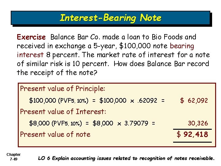 Interest-Bearing Note Exercise Balance Bar Co. made a loan to Bio Foods and received Interest-Bearing Note Exercise Balance Bar Co. made a loan to Bio Foods and received