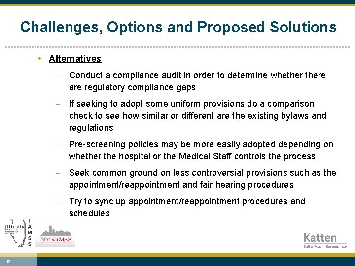 Challenges, Options and Proposed Solutions • Alternatives - Conduct a compliance audit in order