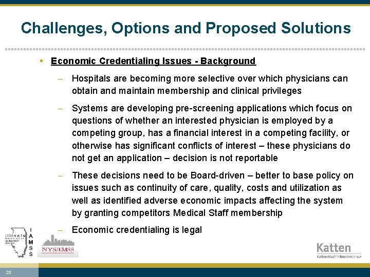 Challenges, Options and Proposed Solutions • Economic Credentialing Issues - Background - Hospitals are