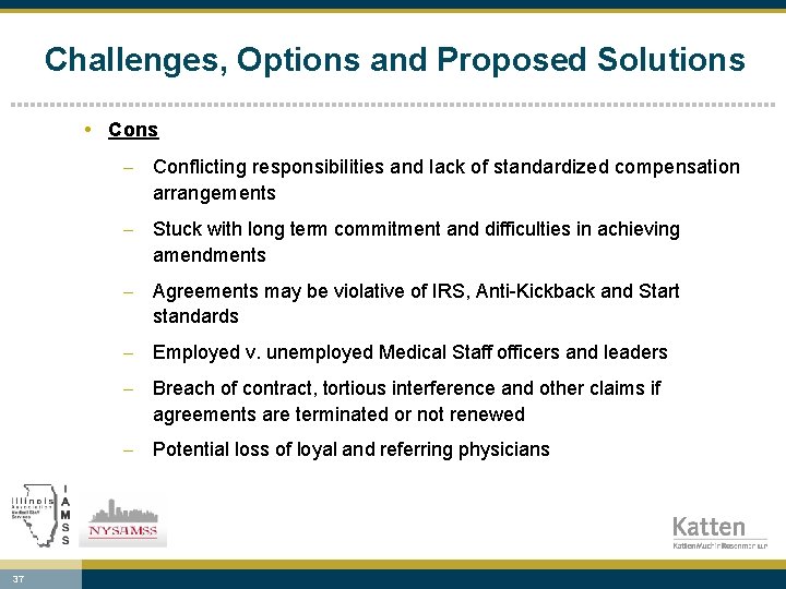 Challenges, Options and Proposed Solutions • Cons - Conflicting responsibilities and lack of standardized