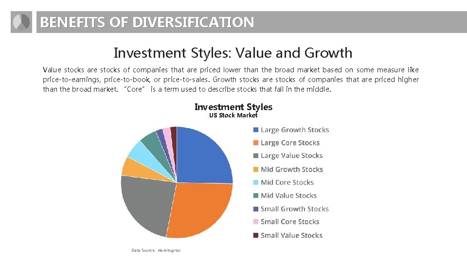 BENEFITS OF DIVERSIFICATION Investment Styles: Value and Growth Value stocks are stocks of companies