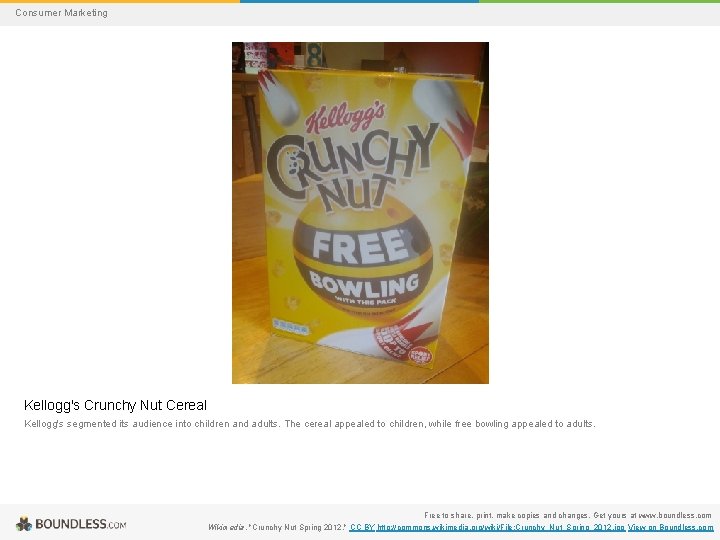 Consumer Marketing Kellogg's Crunchy Nut Cereal Kellogg's segmented its audience into children and adults.