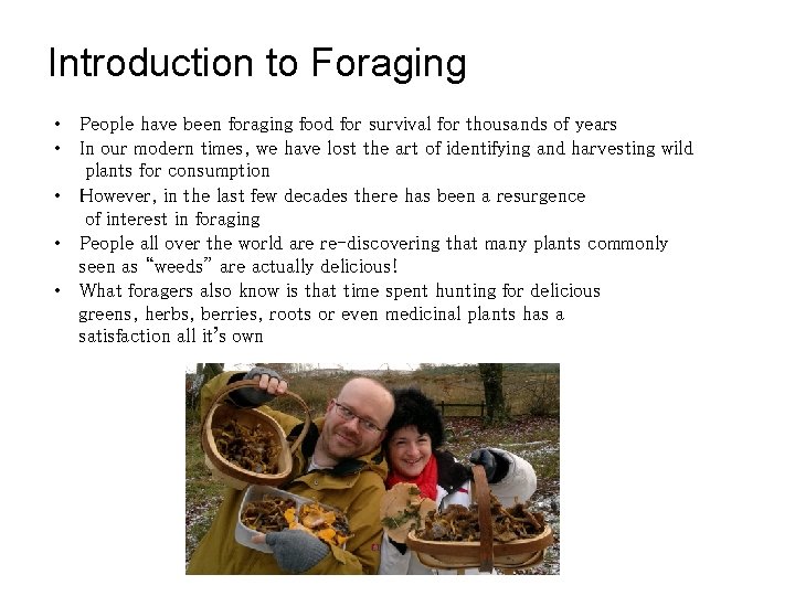 Introduction to Foraging • People have been foraging food for survival for thousands of