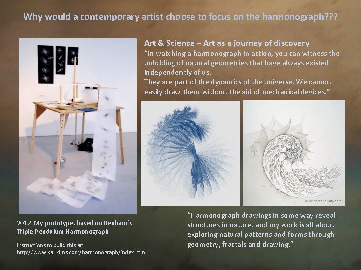 Why would a contemporary artist choose to focus on the harmonograph? ? ? Art