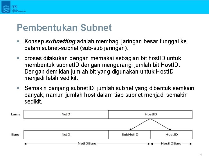 Pembentukan Subnet § Konsep subnetting adalah membagi jaringan besar tunggal ke dalam subnet-subnet (sub-sub